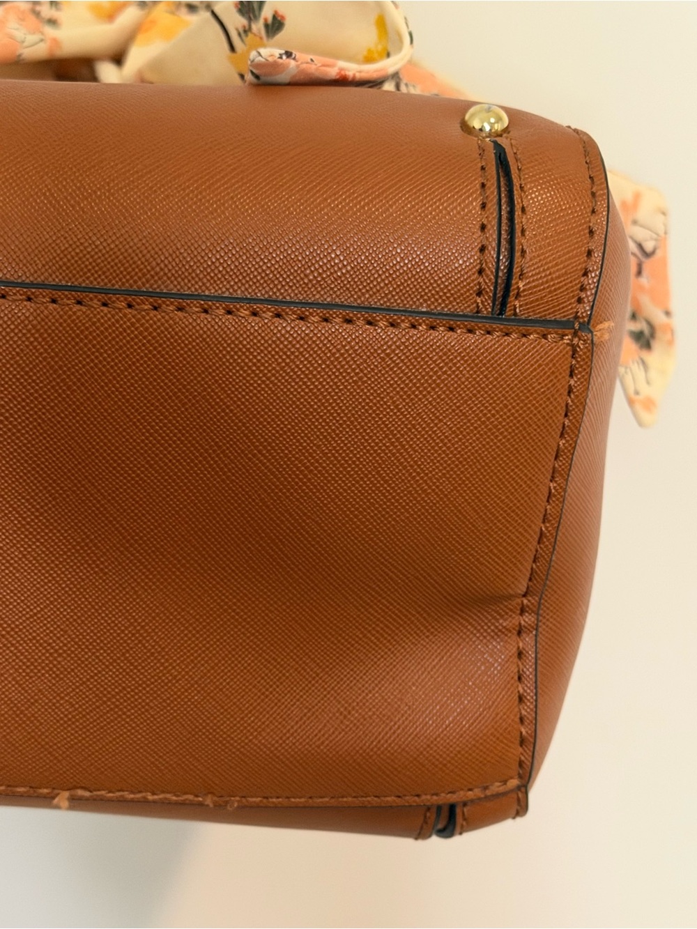 Steve Madden Tan Satchel with Yellow Top Handle and Floral Scarf - Picture 5 of 10